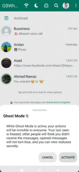 GB WhatsApp ghost mode setting