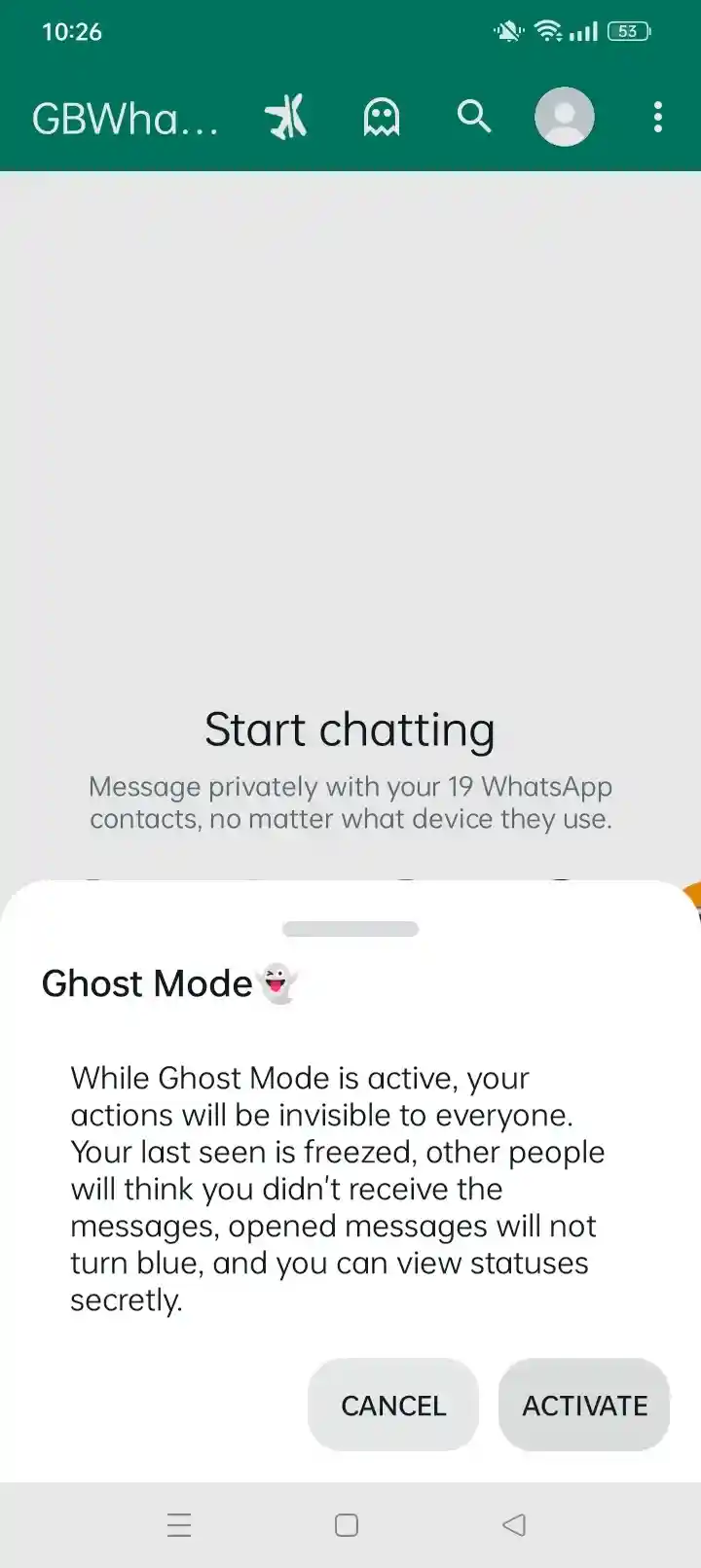 GB WhatsApp ghost mode feature